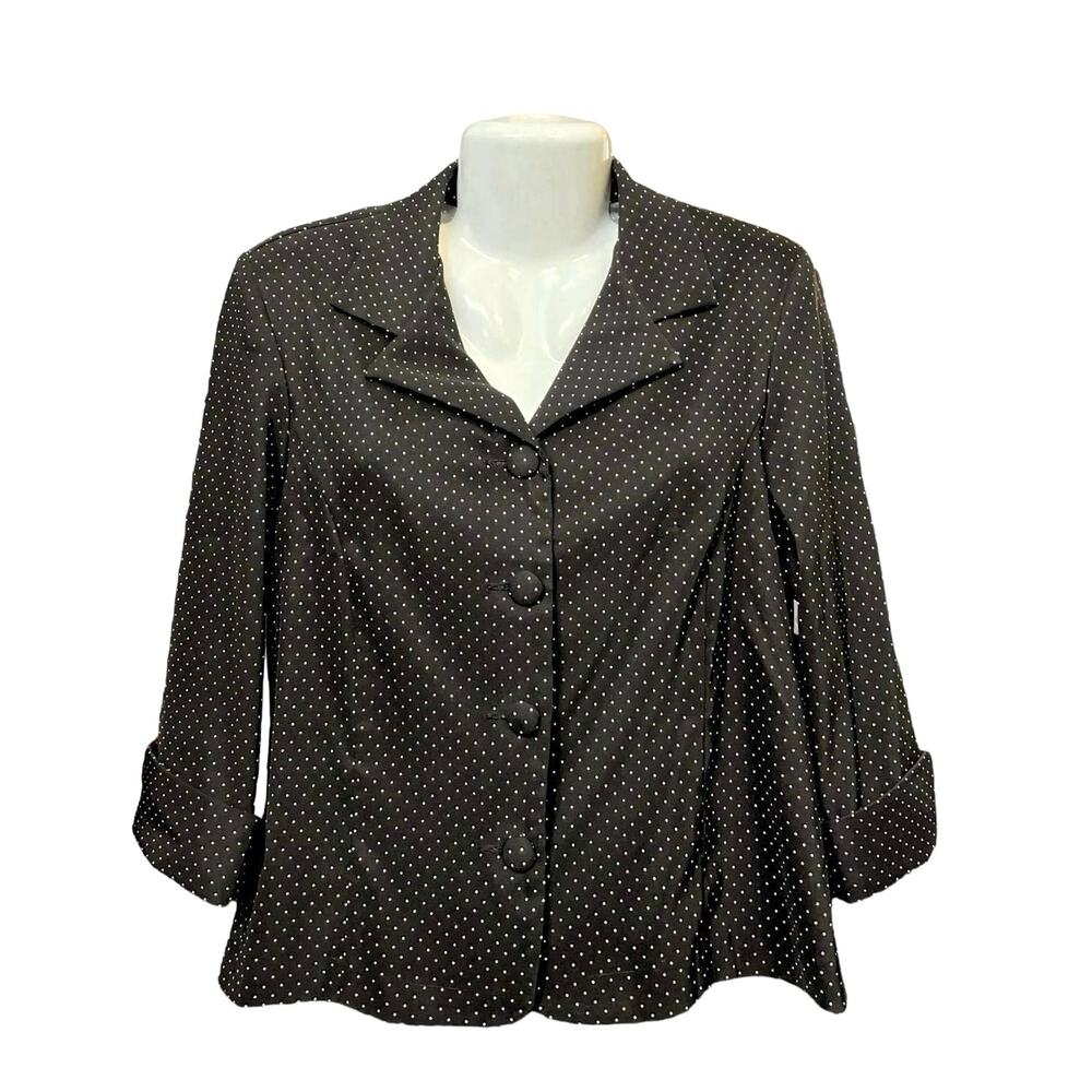 Dressbarn Women's B&W Polka Dot 4-Button Career Blazer 3/4 Roll Sleeves | Size L